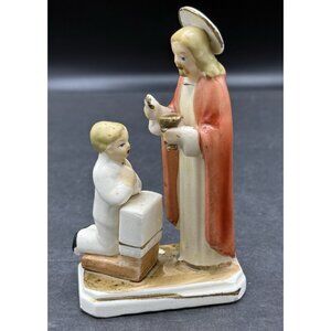 Holy Communion Jesus & Boy Vintage Ceramic 4.5" Figurine J.L. Co. Japan